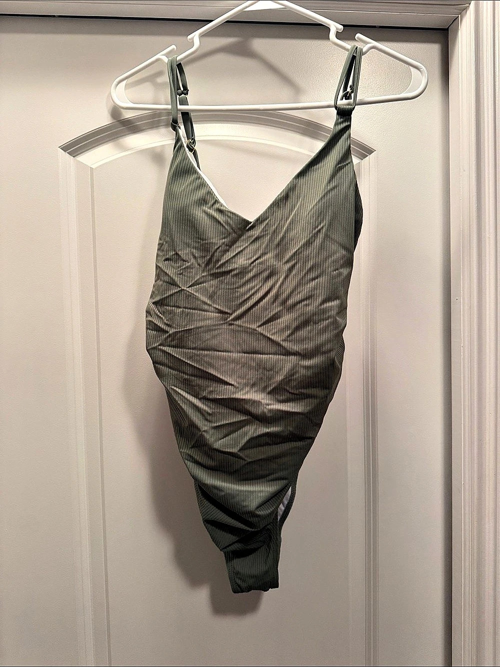 Pink Blush Maternity Ruched One-Piece Swimsuit in Green Small Like New